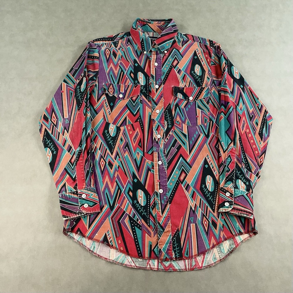 Vintage Wrangler Shirt Mens 15.5-34 Multicolor Geometric Long Sleeve Western M